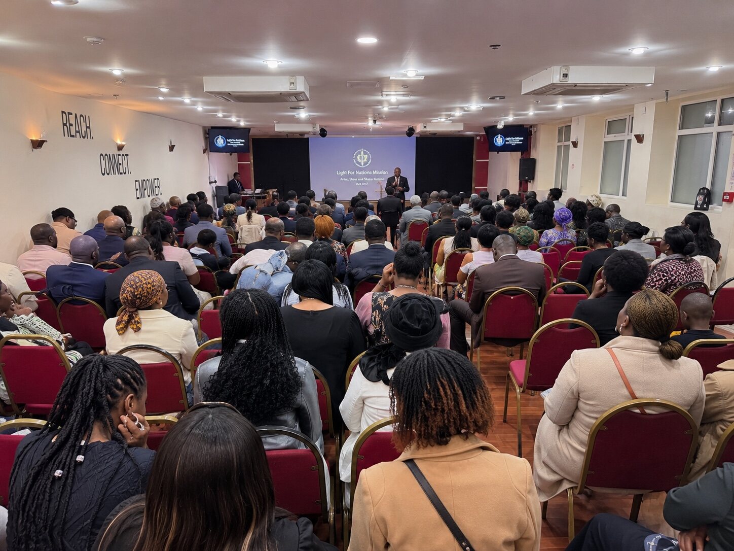 A full Light For Nations Mission church service showing the need for a permanent home